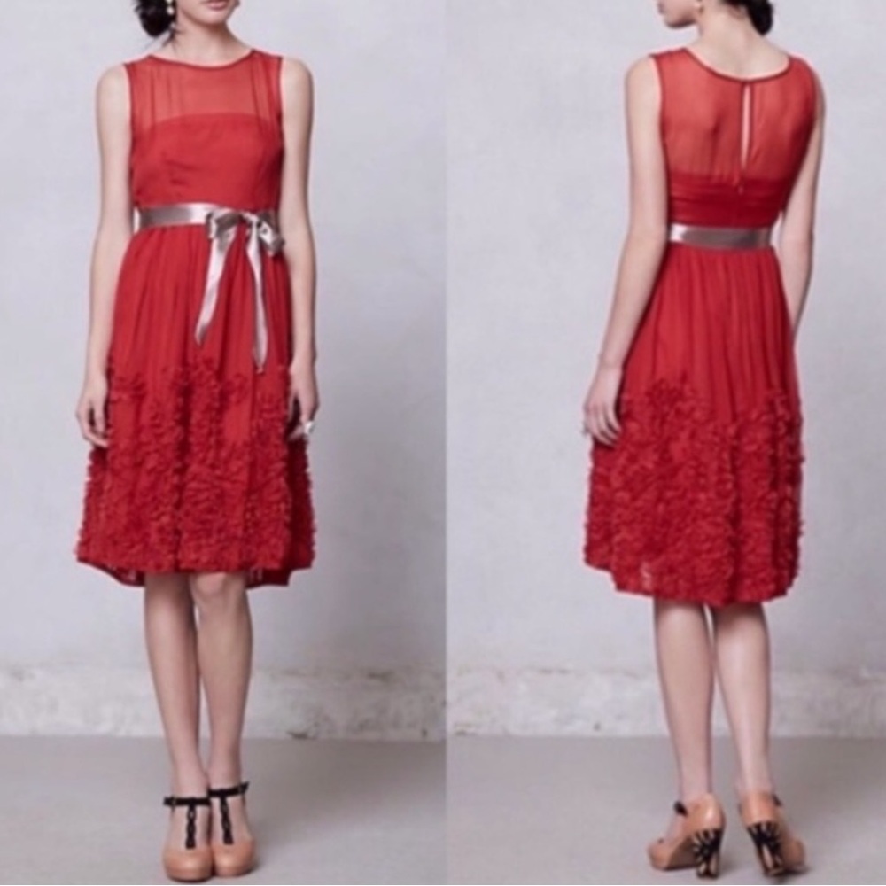 Anthropologie Tiny Silk Rosette Party Dress